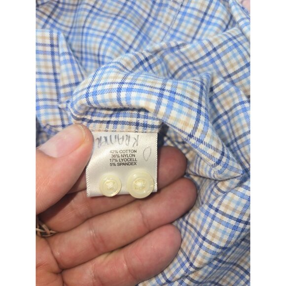 Peter Millar Mens Button-Down Shirt XXL Cotton Blend Blue-Tan Plaid - Picture 6 of 7